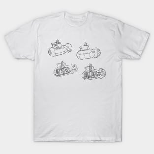 Black Line-Drawn Submarine Diagram Submersible Illustration T-Shirt